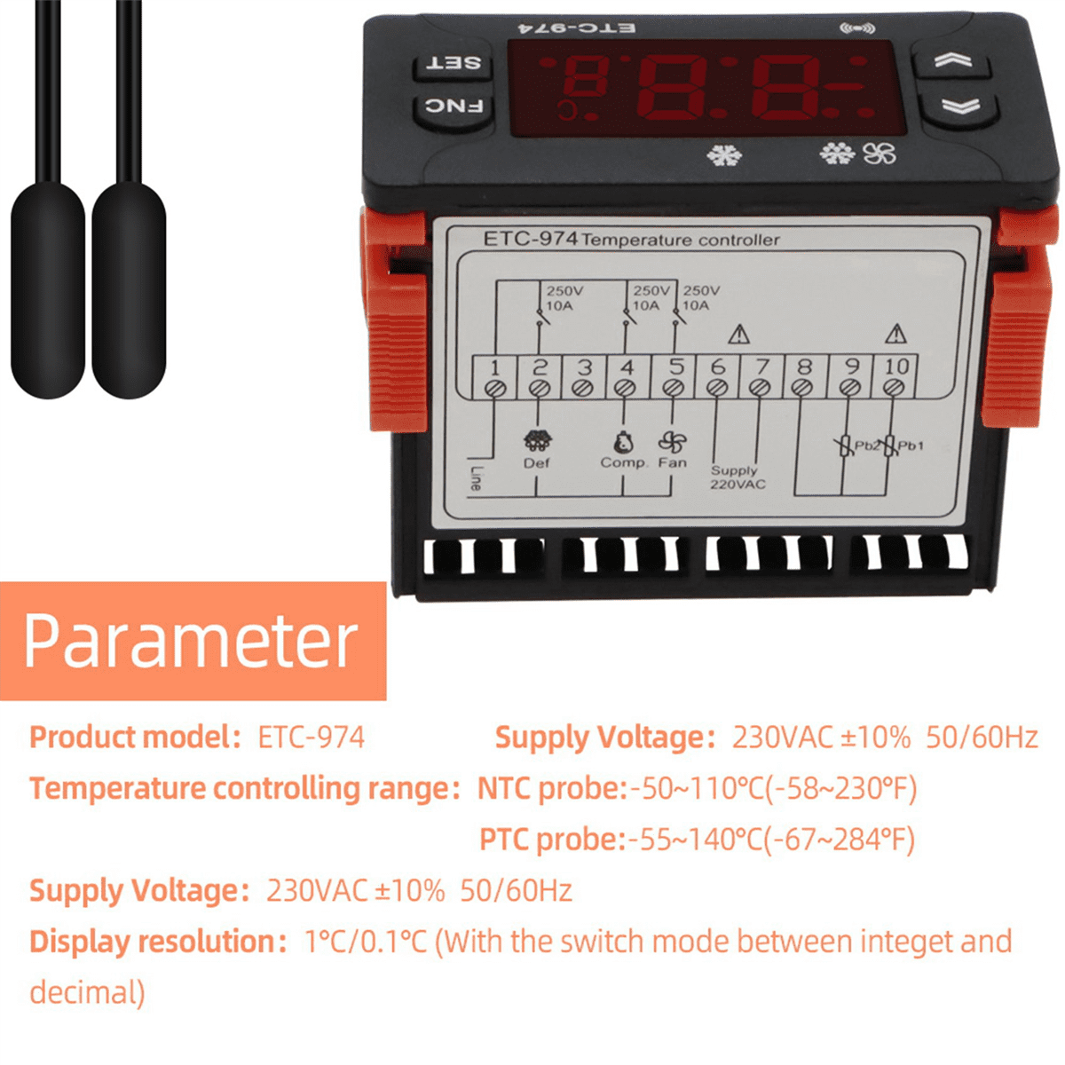 6X ETC-974 Digital Temperature Controller Microcomputer Thermostats Thermostat Refrigeration Alarm 220V Sensor