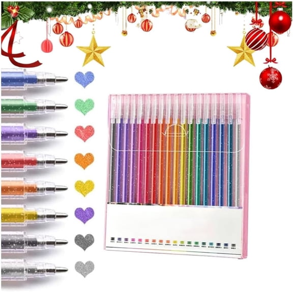 Glitter Gel Pen Set, 2026 New Metallic Gel Pens, Vibrant Colored Gel Pen, Sparkle Art Gel Pens for Journaling, Neon Craft Gels Pen for Adults for Coloring Book, Drawing Art Supplies (18)