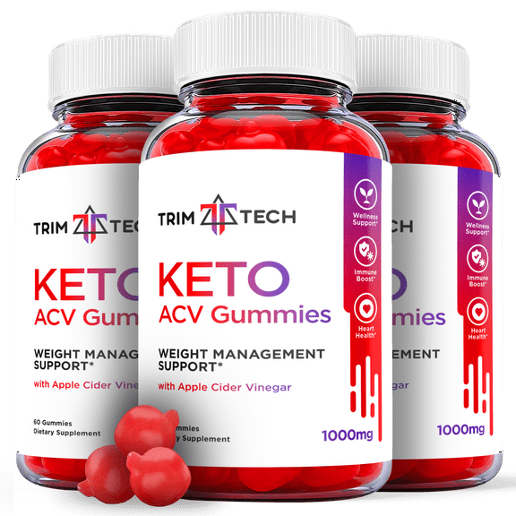 (3 Pack) Trim Tech Keto ACV Gummies - Supplement for Weight Loss - Energy & Focus Boosting Dietary Supplements for Weight Management & Metabolism - Fat Burn - 180 Gummies