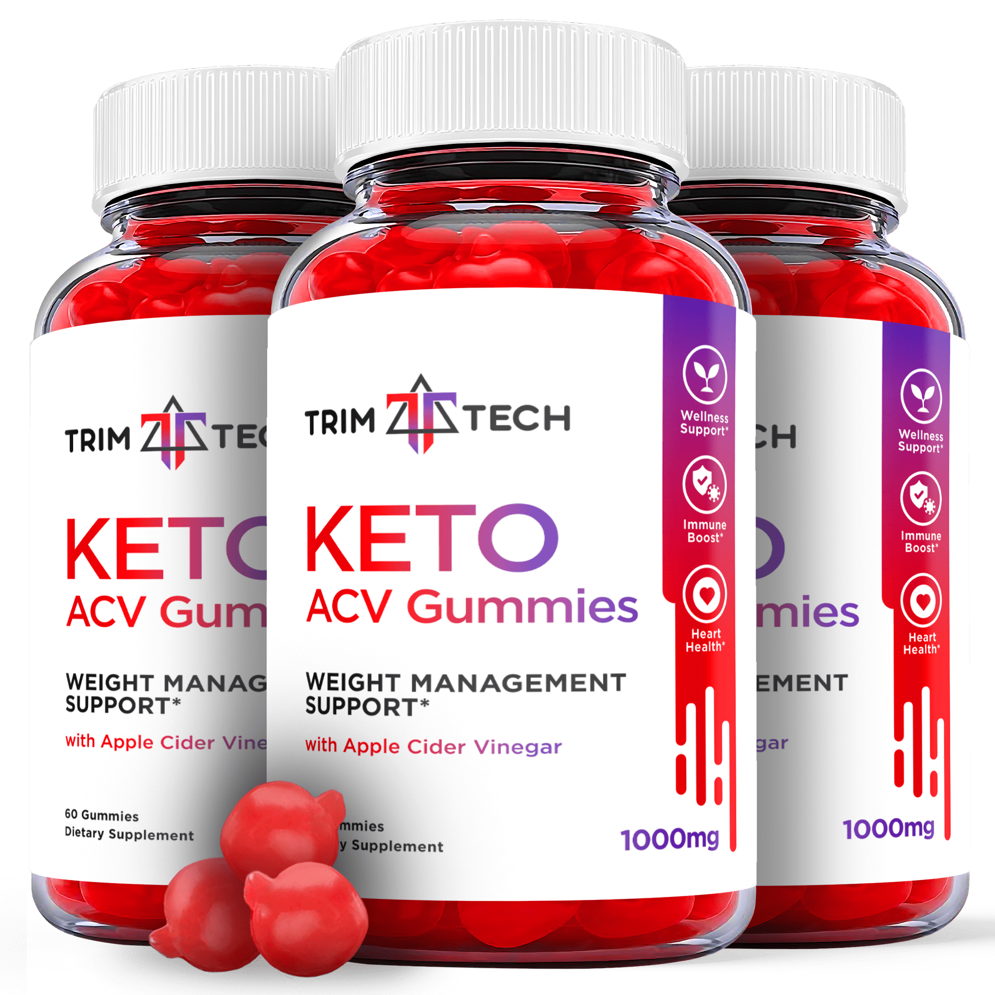 (3 Pack) Trim Tech Keto ACV Gummies - Supplement for Weight Loss - Energy & Focus Boosting Dietary Supplements for Weight Management & Metabolism - Fat Burn - 180 Gummies
