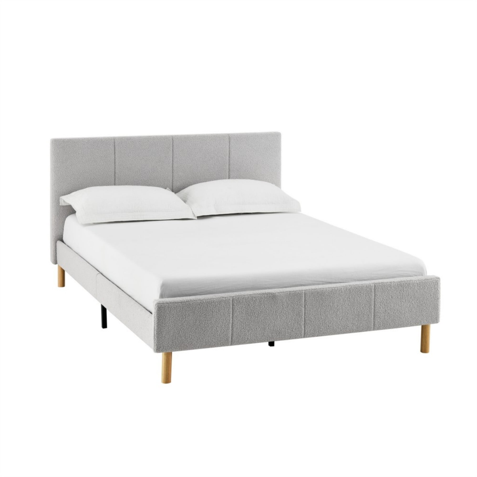 AENKYO Queen Size Upholstered Platform Bed Frame with Soft Teddy Velvet Headboard, No Box Spring Needed, Gray