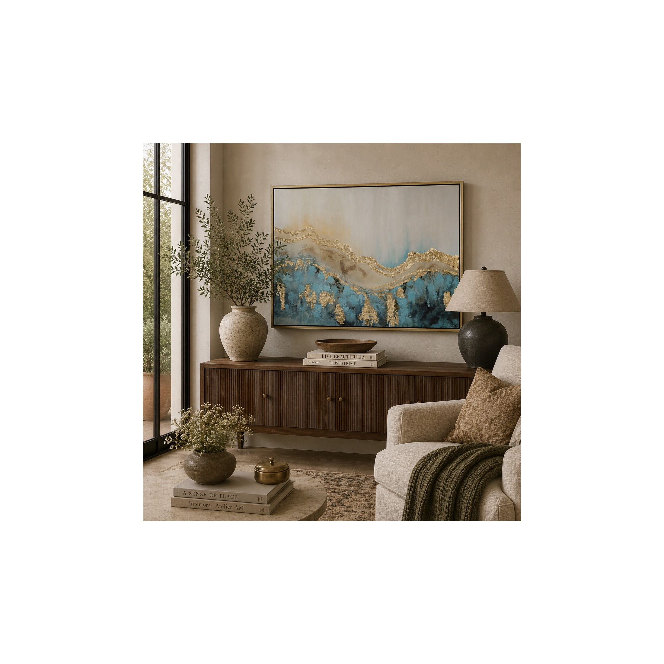 DecMode Polystone Contemporary Multi Colored Abstract Geode Patterned Framed Wall Art, 48"W x 36"H