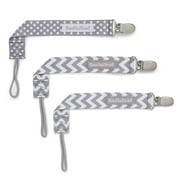 3-Pack Pacifier Clips Color: Grey Dots & Chevron