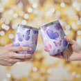 thumbnail image 2 of 12oz Stemless Wine Tumblers Purple Butterfly Lavender Pattern Vacuum Insulated Stainless Steel Travel Tumbler Cups Mug with Lid and Straw for Champaign,Cocktail,Beer with Cleaning Brush, 2 of 5