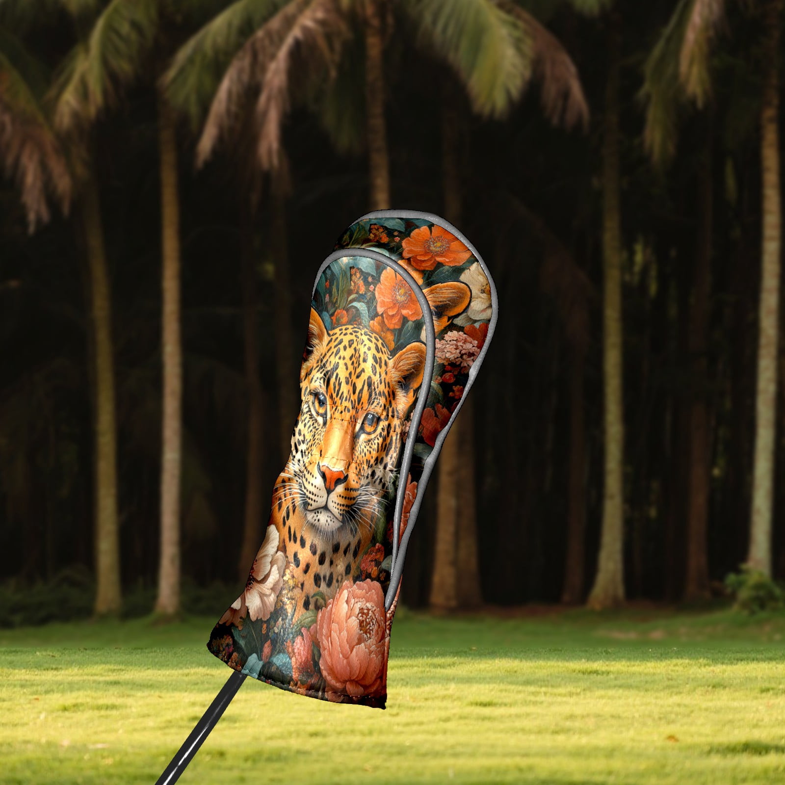 Golf Club Covers PU Leather Waterproof Head Covers for Fairway Woods Hybrids Orange Leopard