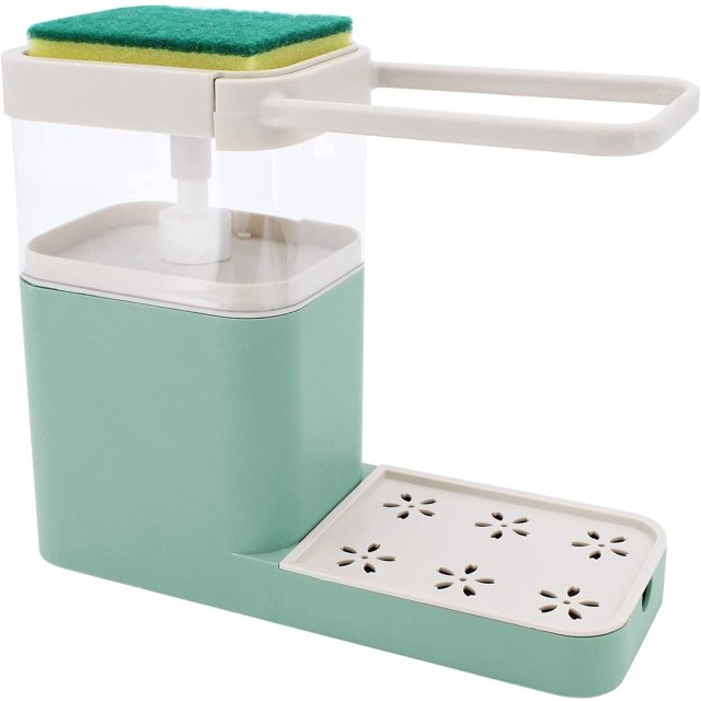 Distributeur de Savon et Porte-Éponge pour Évier, Distributeur de Savon et Ustensiles de Cuisine (Vert)