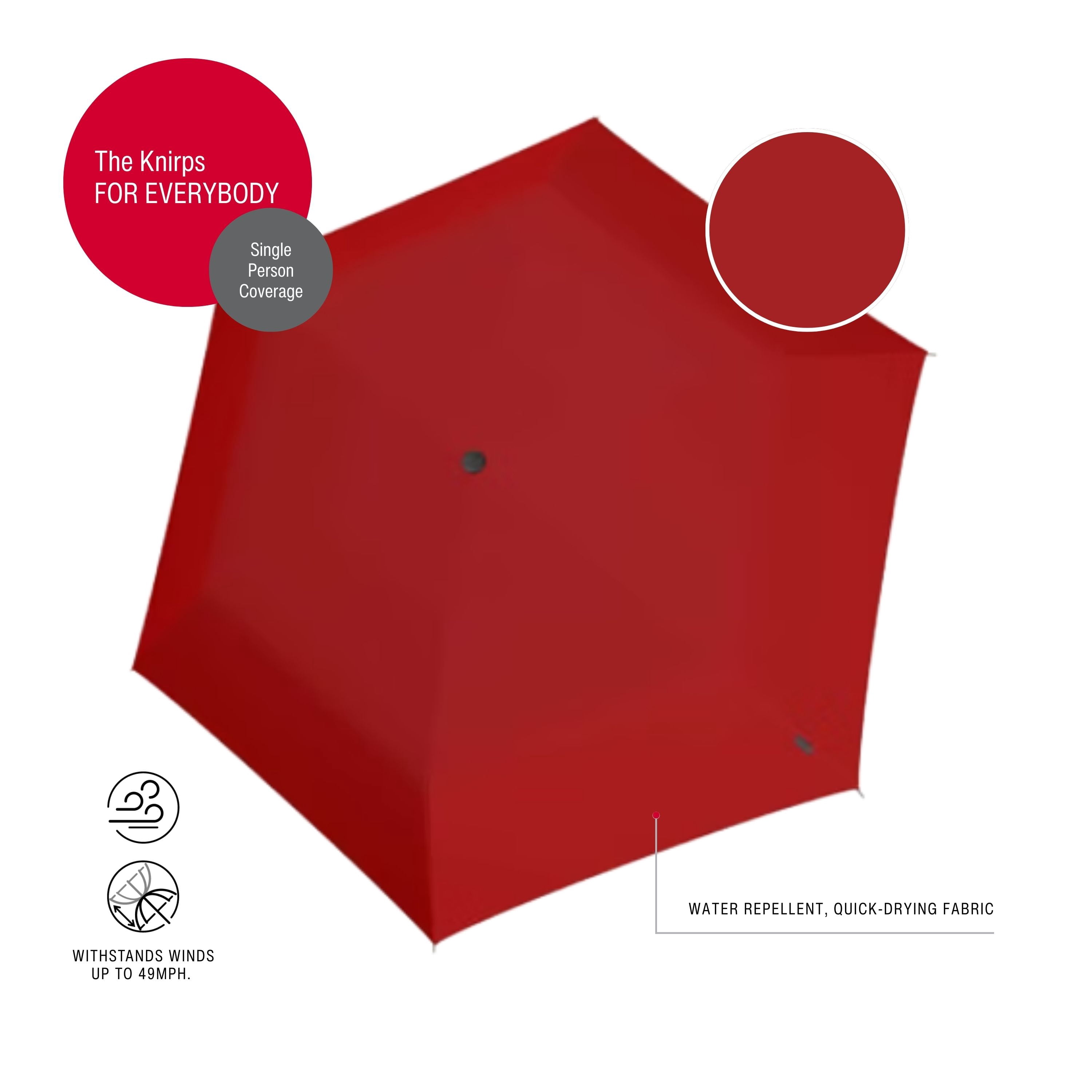 Knirps AS.050 Slim Manual Folding Rain Umbrella in Salsa – 38" Lightweight Fiberglass 6-Rib Pocket Canopy, Ultra-Compact 6.7oz Travel Size Design, Durable Steel Frame, Travel Case Included