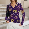 thumbnail image 6 of Mardi Gras Shirts Womens Carnival Sparkly V Neck Tops Glitter Long Sleeve Novelty Tunic Tops Purple XL, 6 of 7