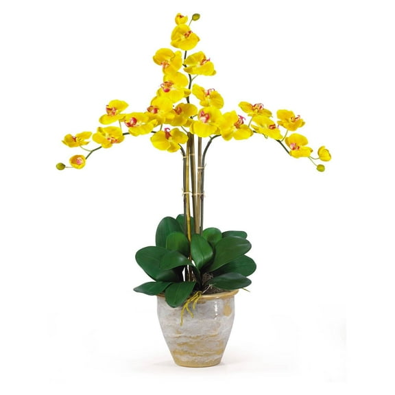 Nearly Natural Triple Phalaenopsis Silk Orchid Flower Arrangement, Yellow