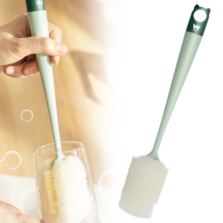 1PC Cleaning Brush - Plastic Long Handle Cup Feeding Bottle Scrubber Cleaning Brushes With Soft Foam Sponge for Coffee Glasses Pot Milk Cup Winebottle Baby Bottles