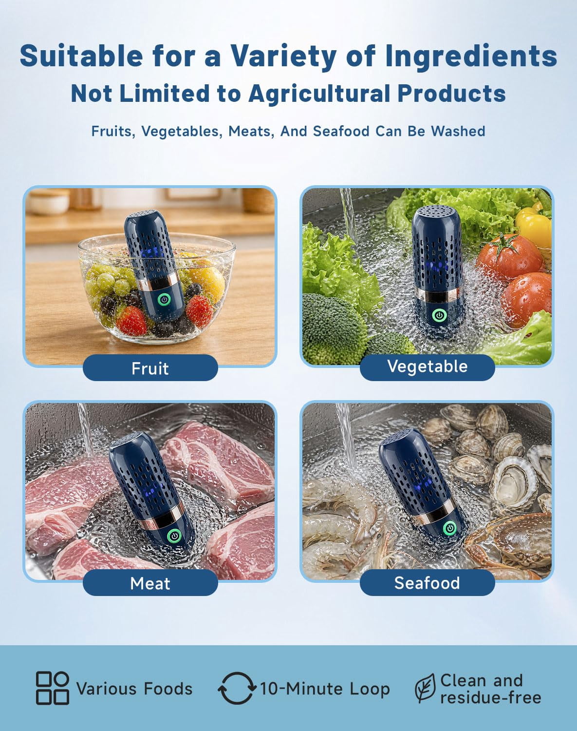 PurePod Produce Cleaner, 2026 New Pure Pod Vegetable and Fruit Cleaner, 10 Minute Portable, Extend Shelf Life, Rechargeable Travel Friendly Design for Produce, Meat Seafood (2 PCS)