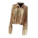 thumbnail image 5 of Chaqueta de lentejuelas para mujer con borlas, abrigo de solapa de manga larga, cárdigan abierto al frente para oro, 5 of 7