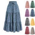 thumbnail image 4 of Floral Maxi Skirt for Women Tiered Elastic High Skirts Vacation A-Line Flowy Swing Long Skirts, 4 of 9