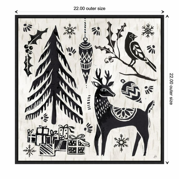 Amanti Art Woodcut Christmas V Framed Canvas Wall Art Print - Black