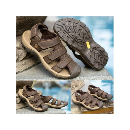 2018 New Men Cowhide Leather  Outdoor Beach Sandals Men's Hiking Suede Leather (Best Sandals To Hide Bunions)