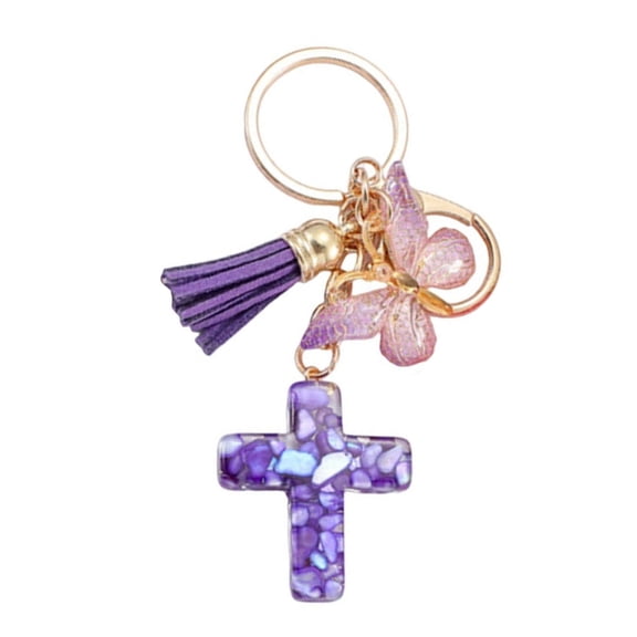 Resins Crosses and Butterfly Keychain with Tassels Backpack Bag Charm for Women