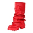 thumbnail image 4 of Slouchy Wide Mid Calf Fold Over Boots for Women 2025 Fashion Ruched Leather Platform Chunky Heel Tall Boots, 4 of 5