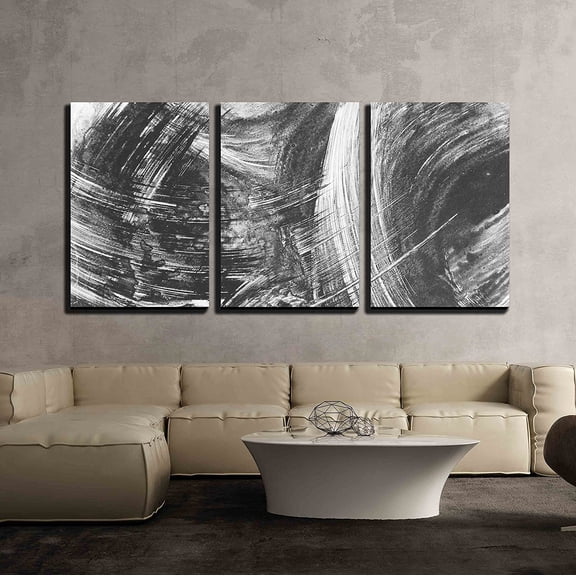 Wall26 3 Piece Canvas Wall Art - Black and White Abstract Brush Painting - Modern Home Decor Stretched and Framed Ready to Hang - 16"x24"x3 Panels