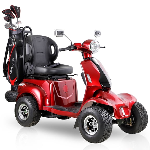 QEEKA Mobility Scooters for Seniors & Adults,3-Speed Medical Electric Golf Mobility Scooter Battery Powered with Rear Lock Box & Golf Cart Rack Adjustable Seat,Red