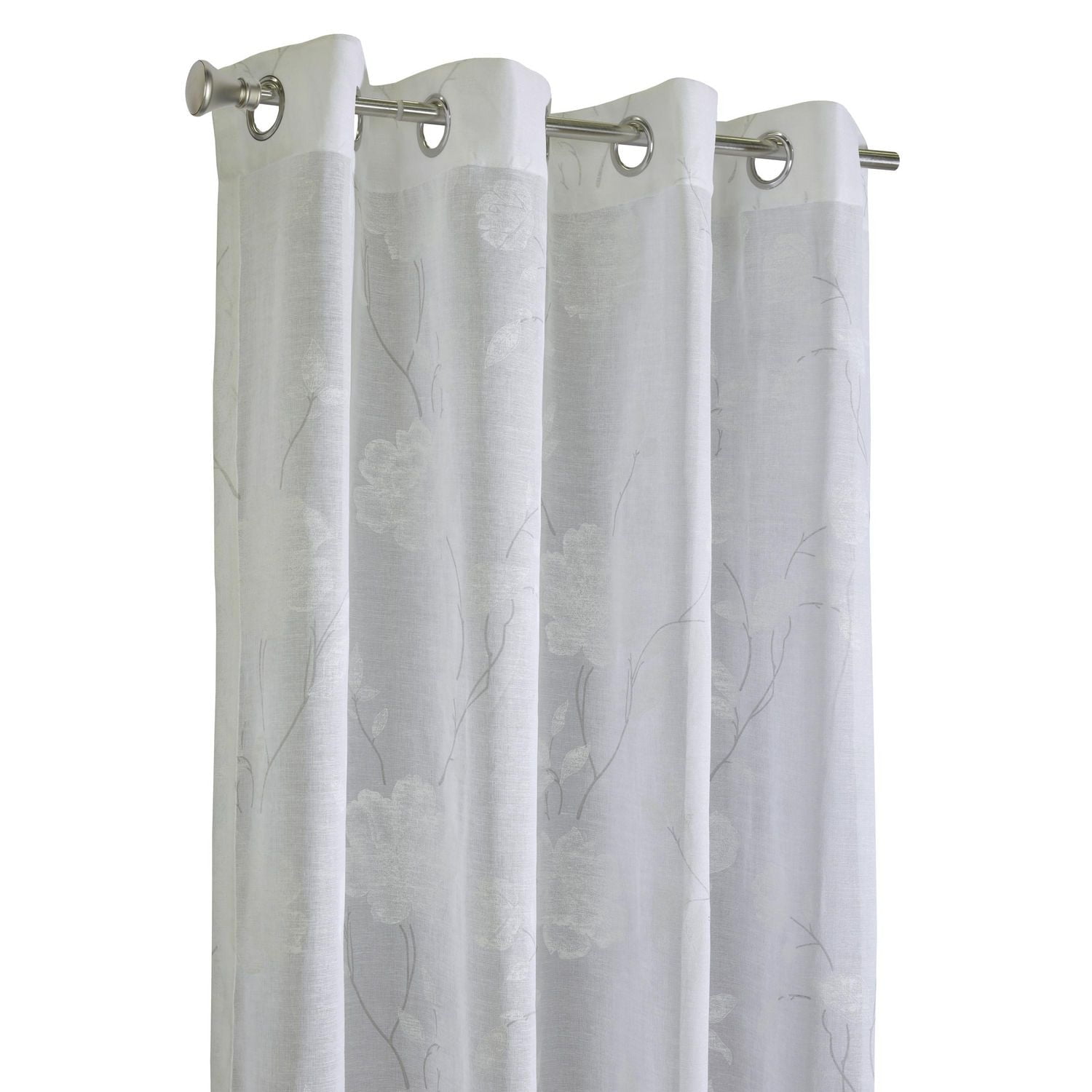 Loft Living Greeley Faux Linen Printed Branches Grommet Single Curtain Panel Semi-sheer 52" x 95" in White