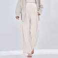 thumbnail image 4 of BRGZLK Maternity Wide Leg Pants Solid Color Casual Comfy Elastic Waist Outerwear Belly Support High Waisted Loose Fit Lounge Pleated Long Pants Beige A M, 4 of 5