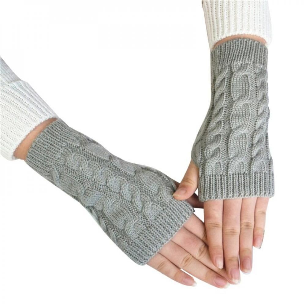 Women Mens Knit Crochet Long Fingerless Winter Gloves Arm Warmer Mitten Fashion 