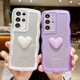 thumbnail image 2 of Compatible with Samsung Galaxy S21 Ultra Case 6.8", Cute 3D Love Heart Aesthetic Curly Wavy Non-Slip Clear Transparent Camera Protect Soft Silicone Shockproof Cover for Women (Purple), 2 of 12