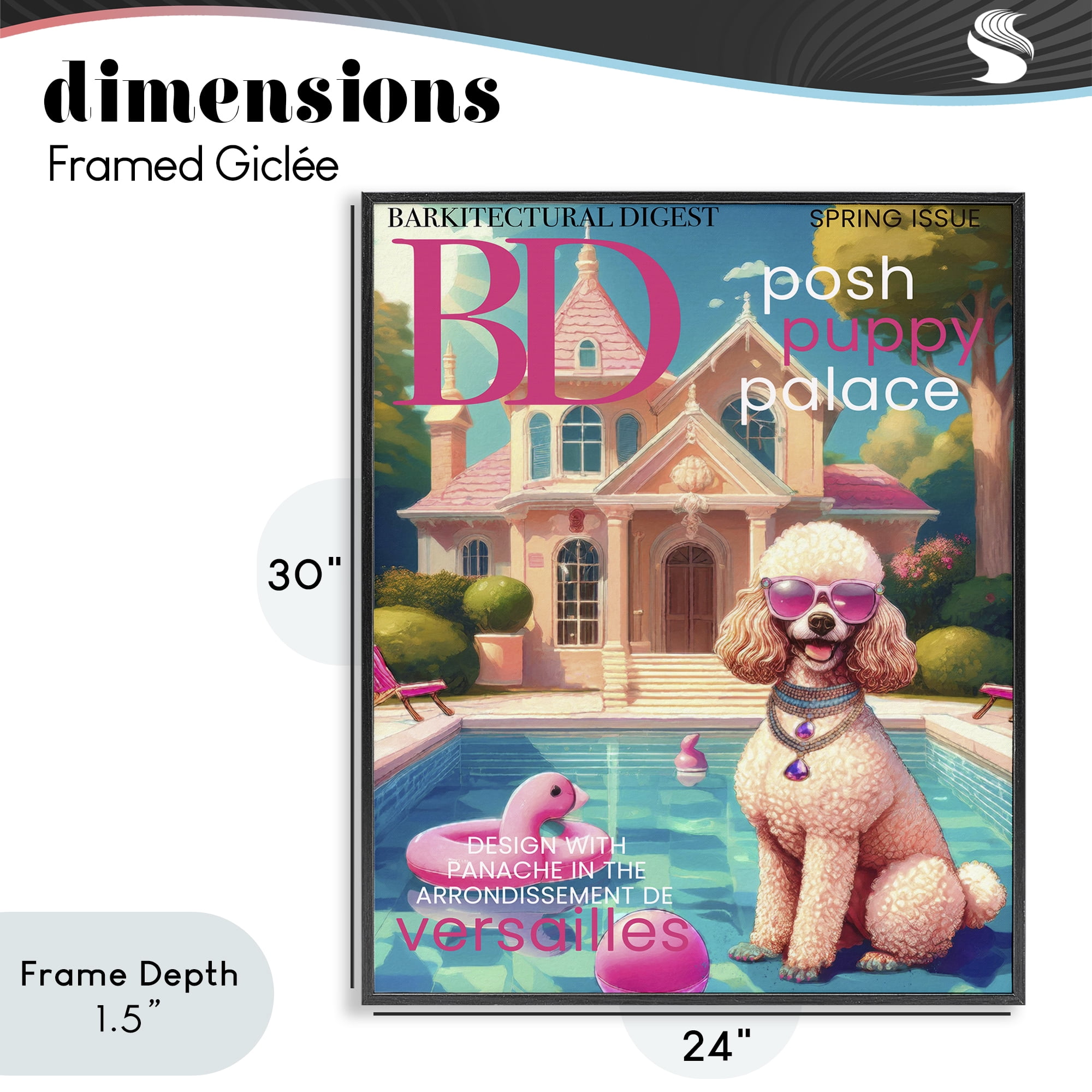 Stupell Industries Poodle Magazine Parody Black Framed Giclee Art, design by Grotto Studios