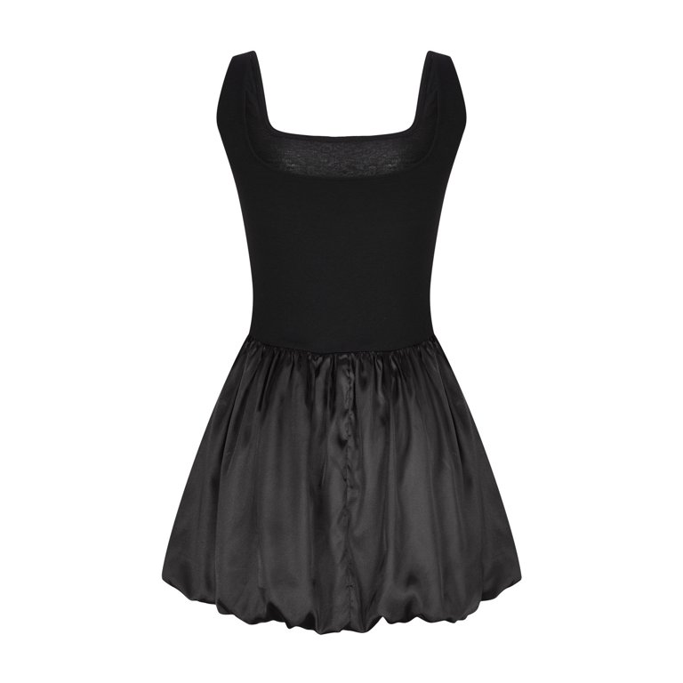 black puffy short dress Symina Women's Bubble Mini Sexy Corset Long Sleeve Casual Summer Dresses Party Club : Clothing, Shoes & Jewelry Size medium measures 33.75 from shoulder to hem Black A line V Neck