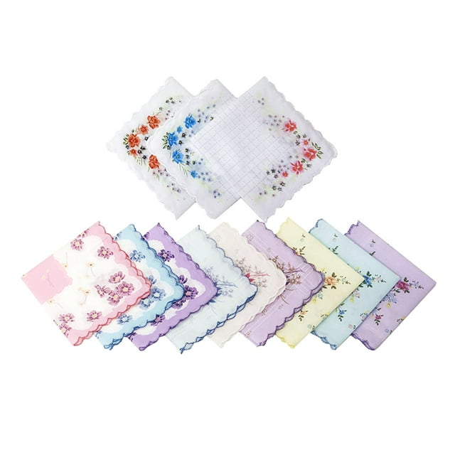 Mouchoirs pour Femmes Imprimé Floral Style et Couleur Mixtes Coton Doux Fleur 12 Pcs