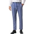 thumbnail image 1 of Pantalones de patrón irregular Inspire Chic para hombre, pantalones de frente plano en bloque de color, rayas 38 azul marino, 1 of 6