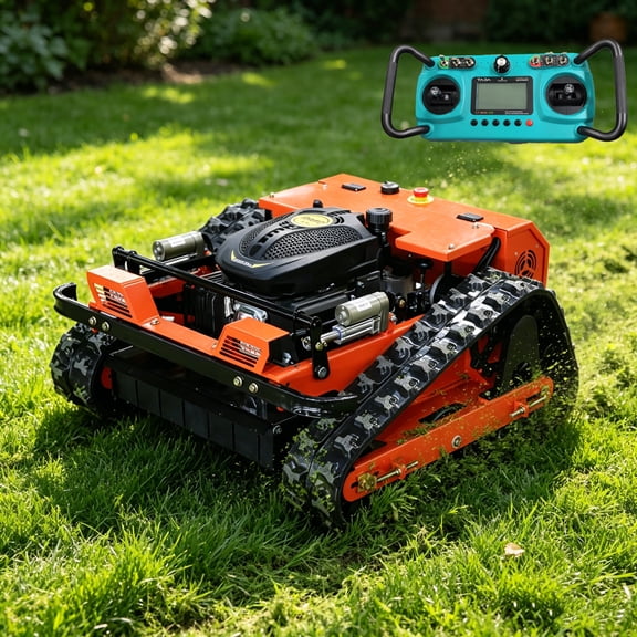 22in Robotic Lawn Mower Remote Controlled Tracked Robot Mower All Terrain Robotic Grass Cutter Yard Mower Up to 45° Climb