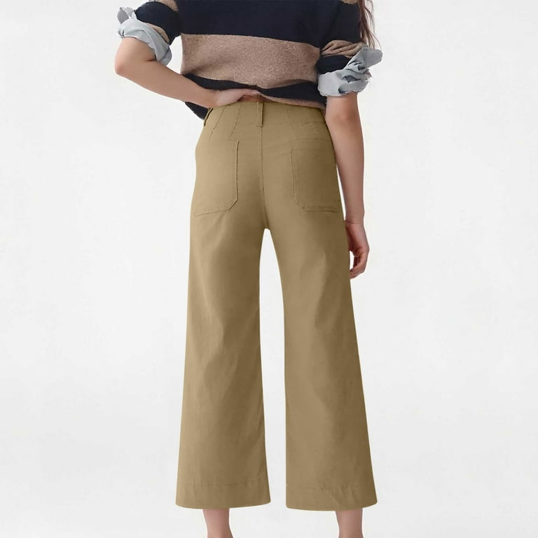 Yghzkop Women's Tailored Wide Leg Ankle Pants Solid Color