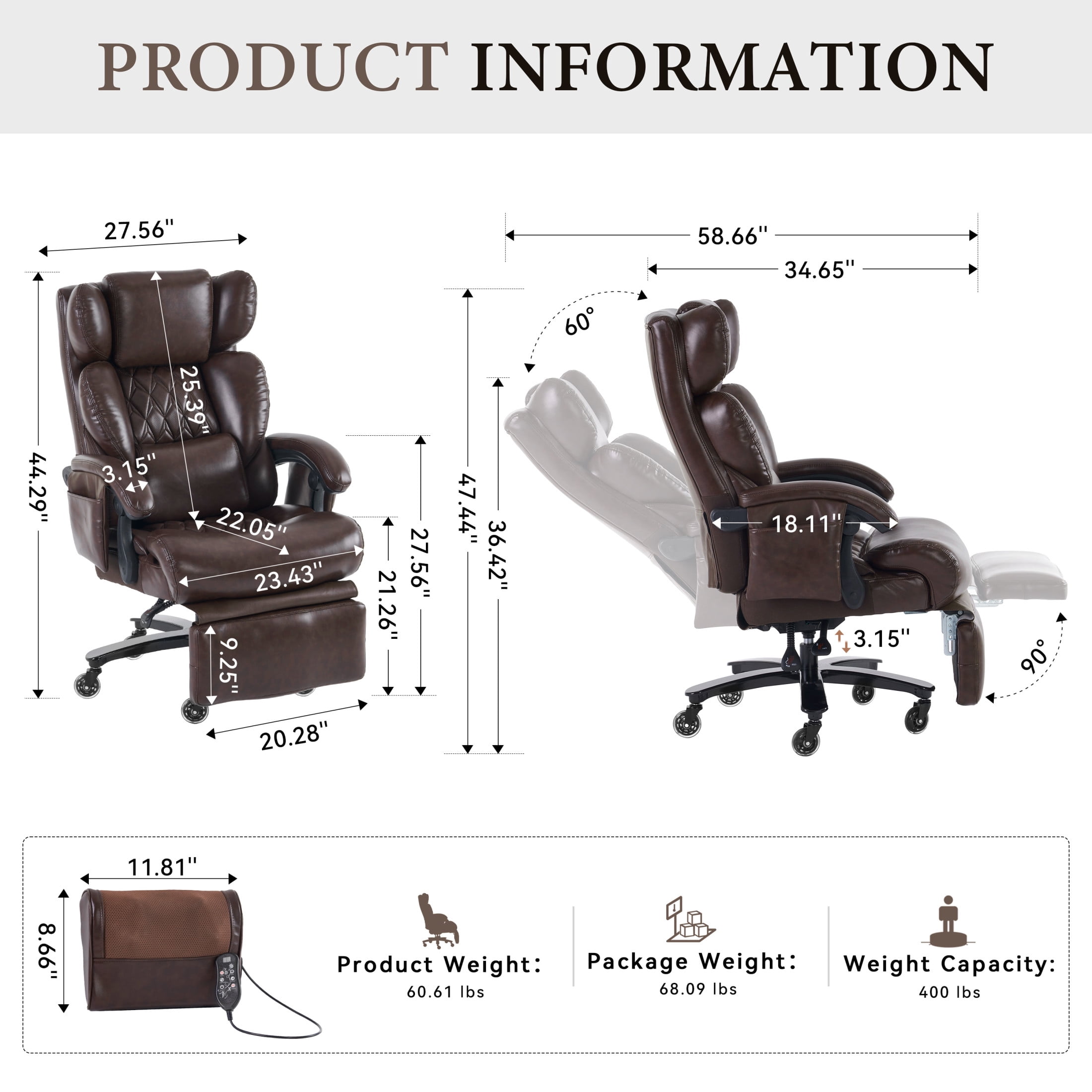 Noble House Cressi Tall Office Chair, High Back Computer Desk Chair with Swivel Base And Universal Wheels, Brown