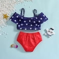 thumbnail image 2 of Franhais 2 Pcs Girls Swimsuits, Cold Shoulder Star Print Spaghetti Strap Ruffle Crop Tops + Solid Color Briefs, 2 of 6