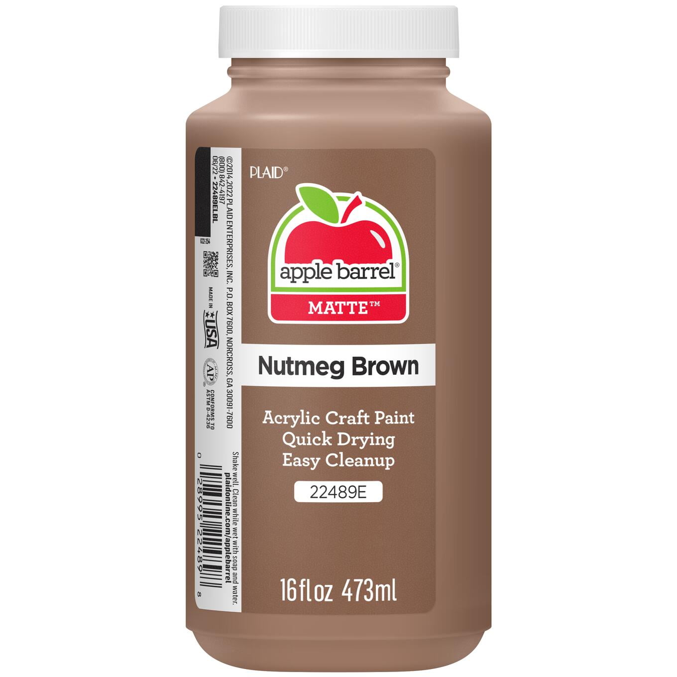 (3 pack) Apple Barrel Acrylic Craft Paint, Matte Finish, Nutmeg Brown, 16 fl oz