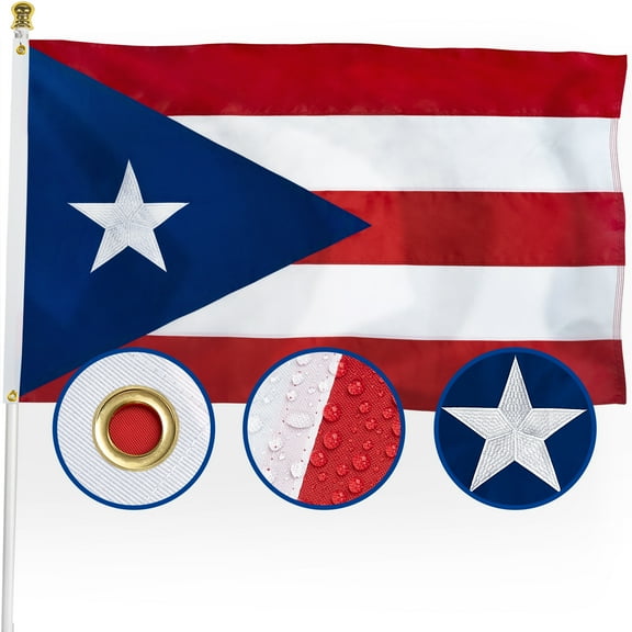 DANF Embroidered Puerto Rico Flag 3x5 Outdoor, Double Sided Heavy Duty 210D Nylon Puerto Rican Country Flag  with Sewn Stripes/4 Stitch Hemming/Brass Grommets