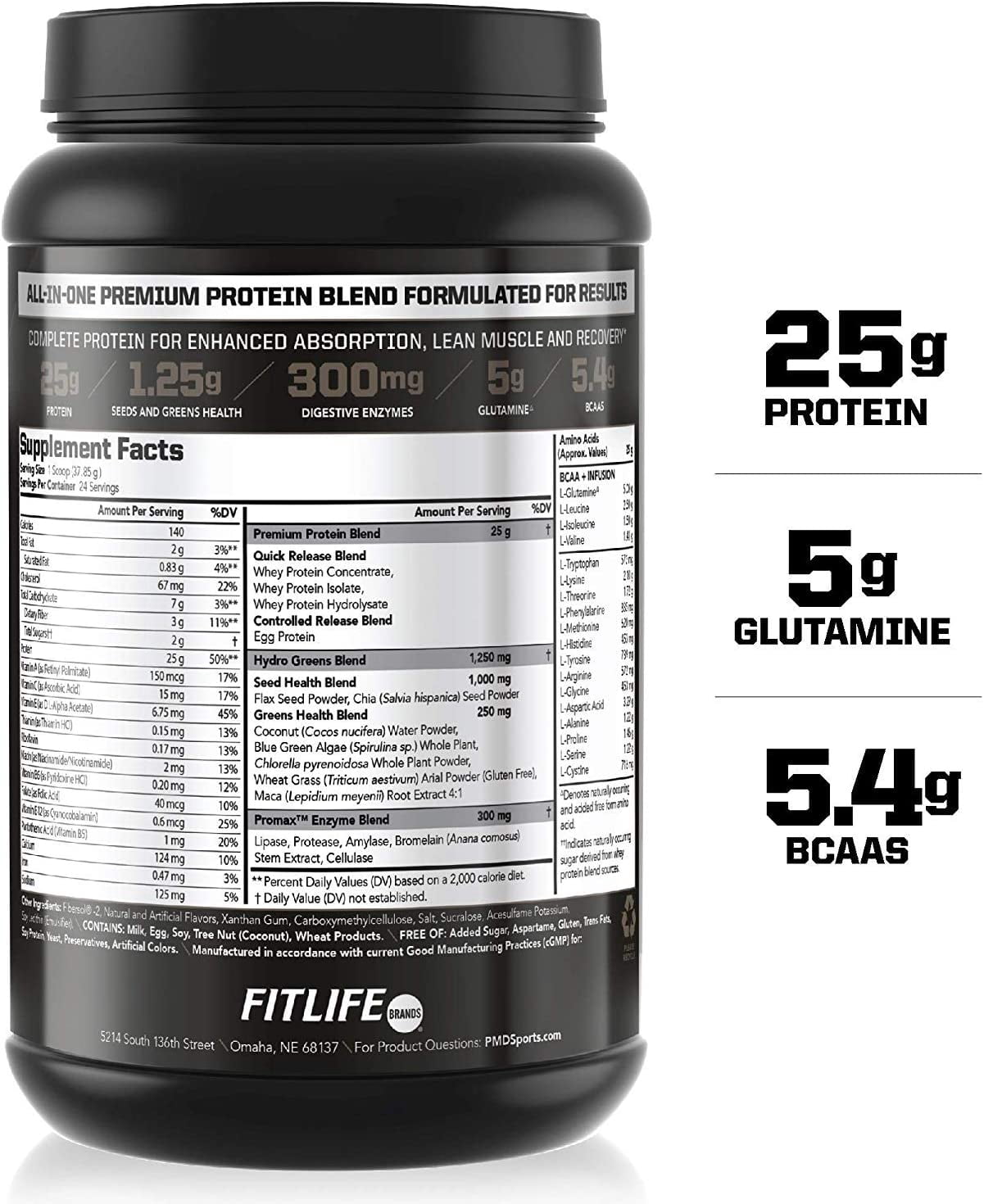 PMD Sports Amplify XL Premium Whey Protein Supplement Hydro Greens Blend - Glutamine and Whey Protein Matrix with Superfood for Muscle, Strength and Recovery - Peanut Butter Cup (24 Servings)