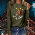thumbnail image 2 of Odeerbi Christmas Tops For Women Long Sleeve Blouses MERRY CHRISTMAS Plaid Print 2025 Casual Round Neck T-shirt Olive Drab, 2 of 7