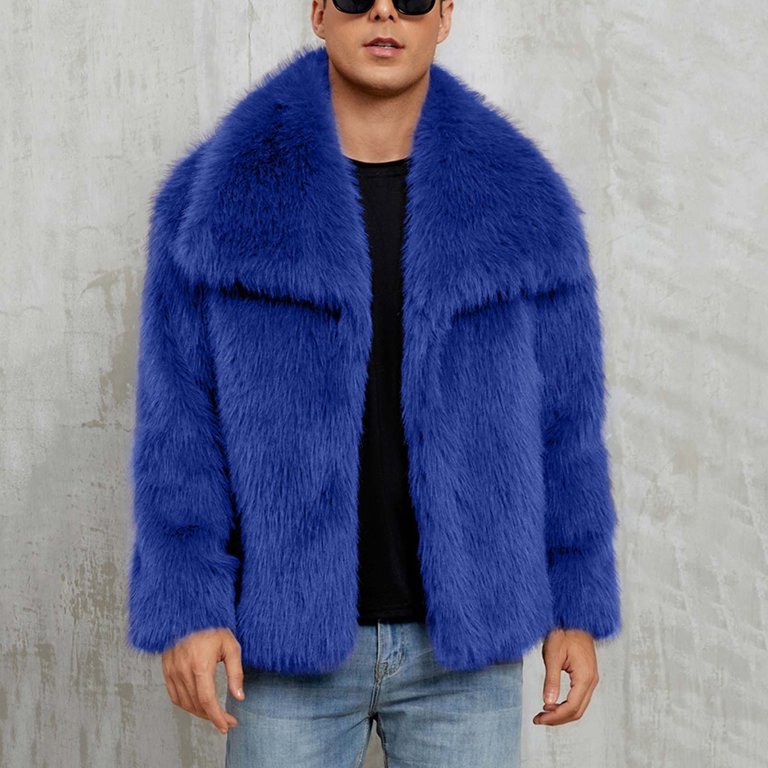 Xcmzpl Winter Coats for Men Faux Fur Jackets Open Fornt Lapel