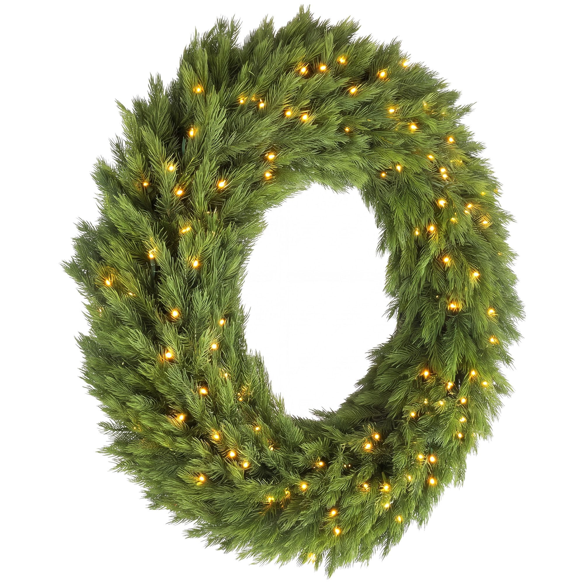 Pre-Lit Artificial Christmas Wreath, 48 in Norwegian Spruce with 150 Warm White LED Lights, 750 Branch Tips, Indoor and Covered Outdoor Holiday Door Decor
