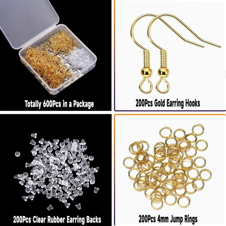 St.Kunkka 600Pcs Hypoallergenic Earring Hooks, Gold Earring Making Kit,  Earring Making Supplies with Earring Backs and Jump Rings for Jewelry  Making (Gold) 