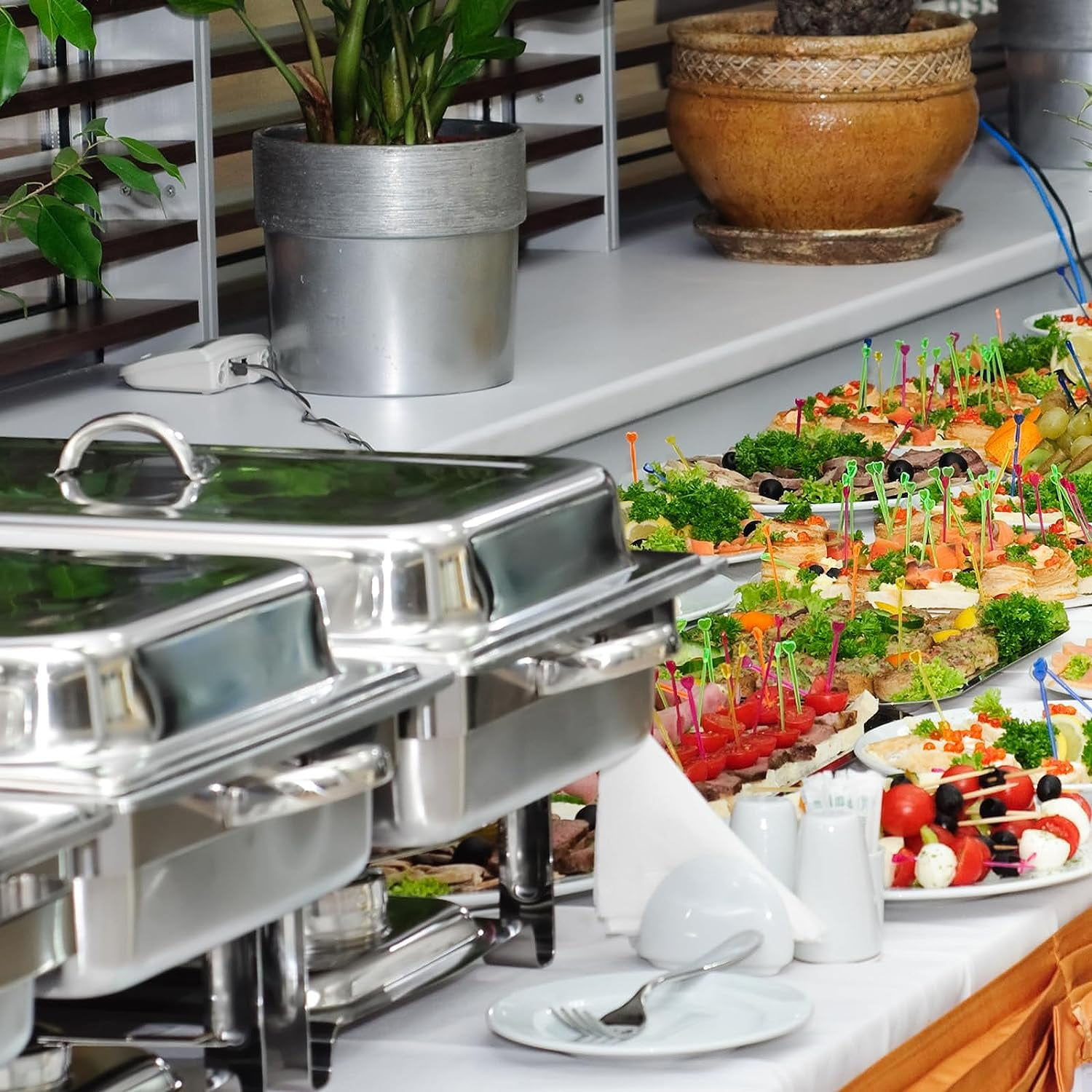PRIJESSE 4 Pack Chafing Dish Buffet Set, 8QT Stainless Steel Rectangular Chafers and Buffet Warmer Sets for Catering, with Food & Water Pan, Lid, Foldable Frame, Fuel Holder