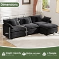 thumbnail image 6 of BedLuxury 111.5’’ Modular Sectional Sofa with Movable Ottoman, L Shaped Cloud Couch for Living Room, 3-Seat, Black, 6 of 9