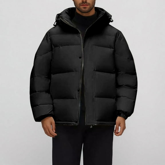 DAETIROS Mens Winter Jacket, Outdoor Hooded Casual Outerwear Warm Big and Tall Mens Coats Clearance Black