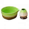 thumbnail image 4 of 2 cuencos de cerámica para té y masa de Matcha, Matcha japonés tradicional Marrón y verde, 4 of 9