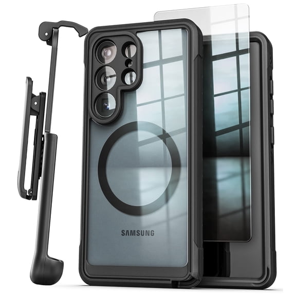Encased for Samsung Galaxy S26 Ultra Phone Case with Belt Clip Holster - 360° Full-body Protection with Built-in Screen Protector, Black