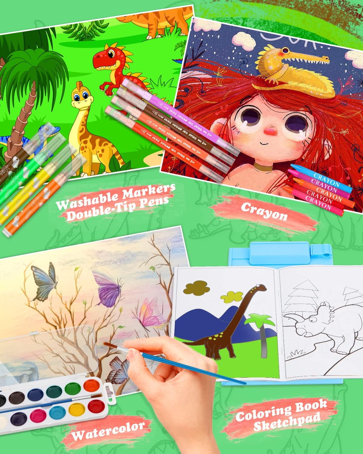 Exquisite Art Case Set - Painting, Drawing Art Kit with Markers, Dual-Tip  Pens, Watercolor, Crayon, Coloring Book, Sketch Pad - Dinosaur Toys Art