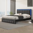 thumbnail image 3 of Queen Size Platform Bed with LED Lights and 2 Motion Activated Night Lights, Queen Upholstered Platform Beds with Storage Drawer, Platform Bed Frame with Headboard for Bedroom (Black), 3 of 15
