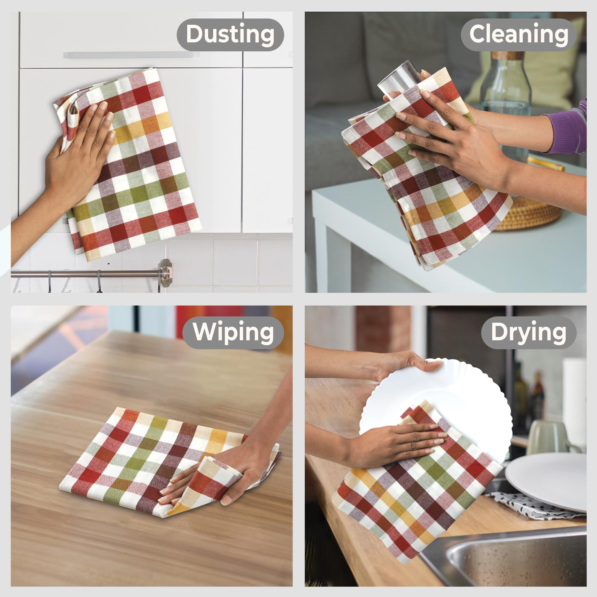 Urban Villa Christmas Kitchen Towels Set of 6 Buffalo Checks Kitchen Towels 20X30 Inches 100% Cotton Absorbent Kitchen Towels Ultra Soft Mitered Corners Kitchen Towels